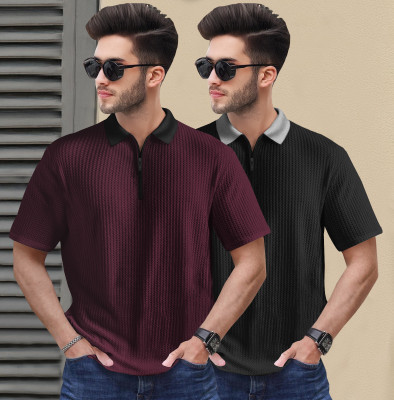 TRIPR Self Design Men Polo Neck Multicolor T-Shirt