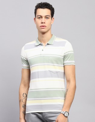 MONTE CARLO Striped Men Stylised Neck Multicolor T-Shirt