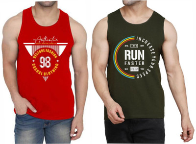 WOOSTRO Printed Men Scoop Neck Red, Dark Green T-Shirt