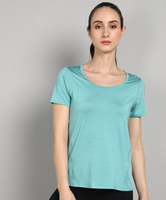Skechers Striped Women Round Neck Blue T-Shirt