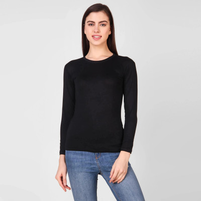 69 FASHION STREET Solid Women Round Neck Black T-Shirt