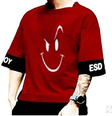 TARSHI Printed Men Round Neck Maroon T-Shirt