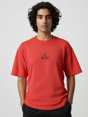 Glitchez Solid Men Round Neck Red T-Shirt