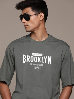 Roadster Printed Men Round Neck Black T-Shirt