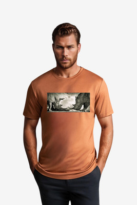 BlueFicus Printed Men Round Neck Brown T-Shirt