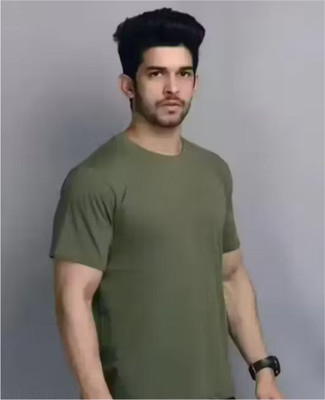 At Last Fashion Solid Men Round Neck Green T-Shirt