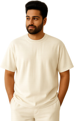 beecap Solid Men Round Neck White T-Shirt
