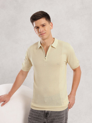 NAUTICA Self Design Men Polo Neck White T-Shirt