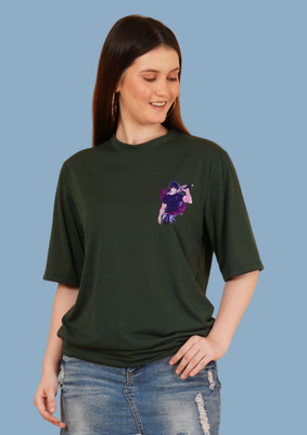 Parona Graphic Print Women Round Neck Green T-Shirt