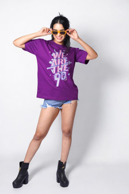 Fashionbeast Printed Women Round Neck Purple T-Shirt