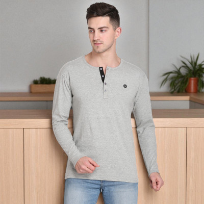 Faricon Trend Self Design Men Henley Neck Grey T-Shirt