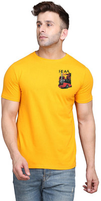 Lawful Casual Graphic Print Men Round Neck Yellow T-Shirt