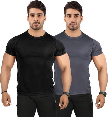 UDI n ADI Solid Men Round Neck Black, Grey T-Shirt