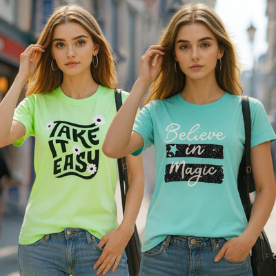 Fabflee Printed Women Round Neck Multicolor T-Shirt