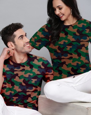 Veirdo Military Camouflage Couple Round Neck Multicolor T-Shirt