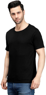 Devinefeather Solid Men Round Neck Black T-Shirt