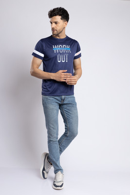 sportane Typography Men Polo Neck Blue T-Shirt