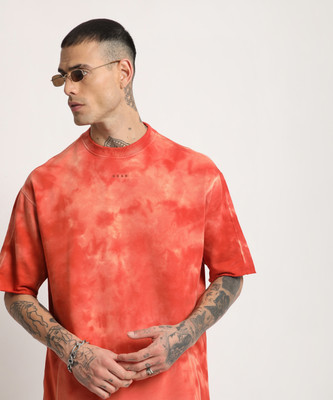 THE BEAR HOUSE Tie & Dye Men Round Neck Orange T-Shirt