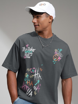 HIGHLANDER Printed Men Round Neck Grey T-Shirt