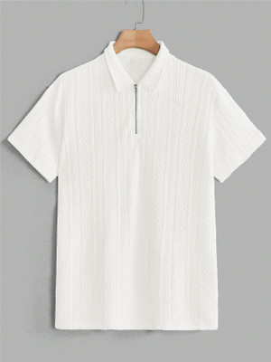RIDHUDEE Solid Men Polo Neck White T-Shirt
