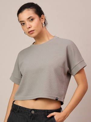 REPRISE Solid Women Round Neck Grey T-Shirt