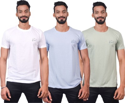 Kiva Fashion Solid Men Round Neck Green, White, Blue T-Shirt