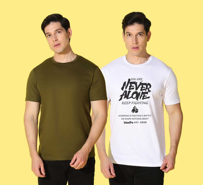 WOOSTRO Printed Men Round Neck Green, White T-Shirt