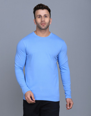 TEEFOX Solid Men Round Neck Light Blue T-Shirt