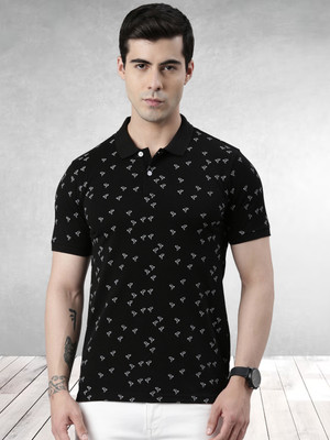 METRONAUT Printed Men Polo Neck Black T-Shirt