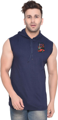 Lawful Casual Printed Men Hooded Neck Dark Blue T-Shirt