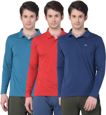 Force NXT Solid Men Polo Neck Red, Blue T-Shirt