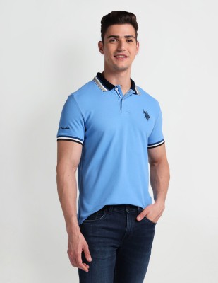 U.S. Polo Assn. Denim Co. Printed Men Polo Neck Blue T-Shirt