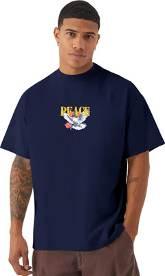 PATOIS Printed Men Round Neck Blue T-Shirt