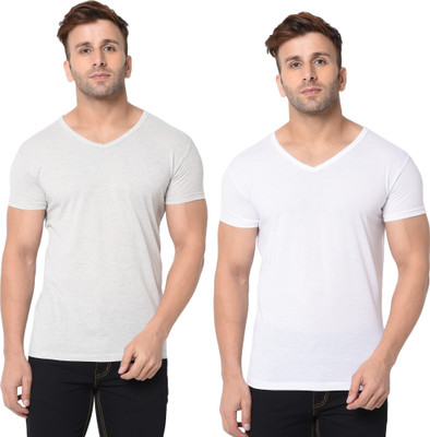 Adorbs Trend Solid Men V Neck White T-Shirt