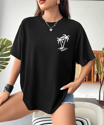 Calm Down Printed Women Round Neck Black T-Shirt