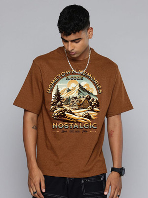 R.Code by The Roadster Life Co. Graphic Print Men Round Neck Brown T-Shirt
