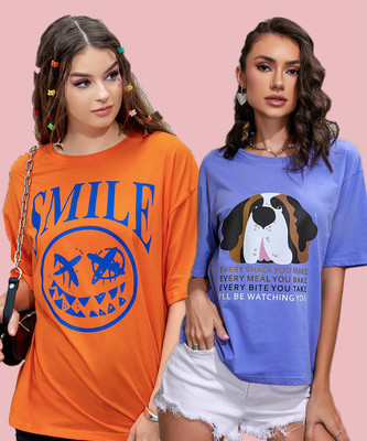 METRONAUT Printed Women Round Neck Multicolor T-Shirt