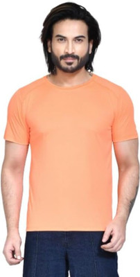 altius Solid Men Round Neck Orange T-Shirt