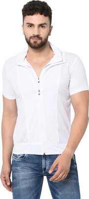 Moordale Fab Solid Men Polo Neck White T-Shirt