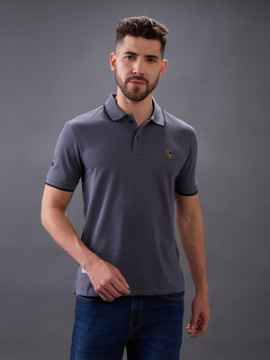 GIORDANO Solid Men Polo Neck Grey T-Shirt