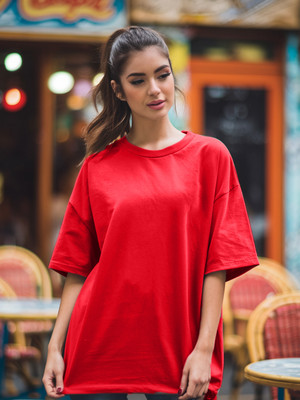 JUST ROAR Solid Women Round Neck Red T-Shirt