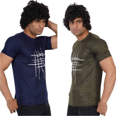 Jaqque Printed Men Round Neck Dark Blue, Dark Green T-Shirt