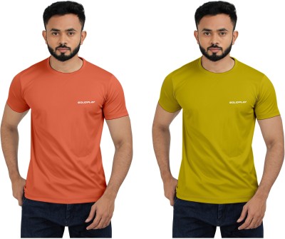 INDICLUB Solid Men Round Neck Orange, Green T-Shirt