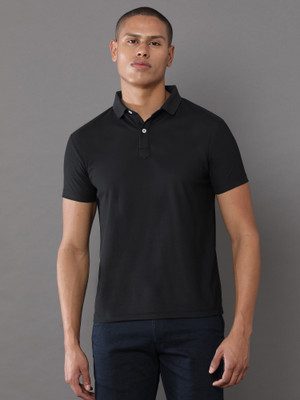 PrintWali Solid Men Polo Neck Reversible Black T-Shirt