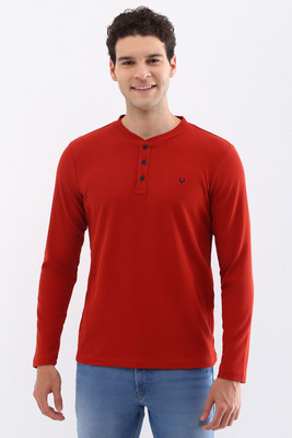 Allen Solly Self Design Men Henley Neck Red T-Shirt