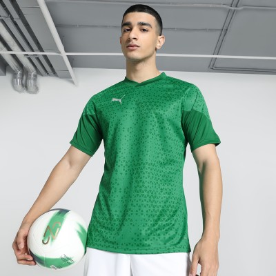 PUMA Printed Men V Neck Green T-Shirt