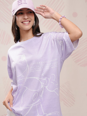 Tokyo Talkies Printed Women Round Neck Purple T-Shirt