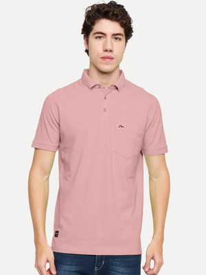 Mudo Solid Men Polo Neck Pink T-Shirt