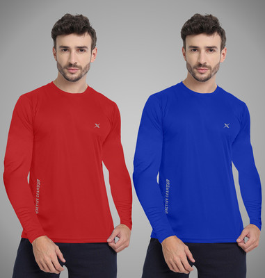 FTX Solid Men Round Neck Red, Blue T-Shirt