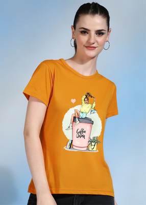 Moda Rapido Printed Women Round Neck Yellow T-Shirt